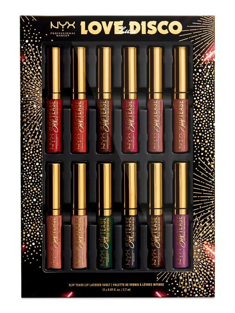 NYX Cosmetics 12 Pc Lip Lacquer Travel size Set Slip Tease Vault Love Disco Lust